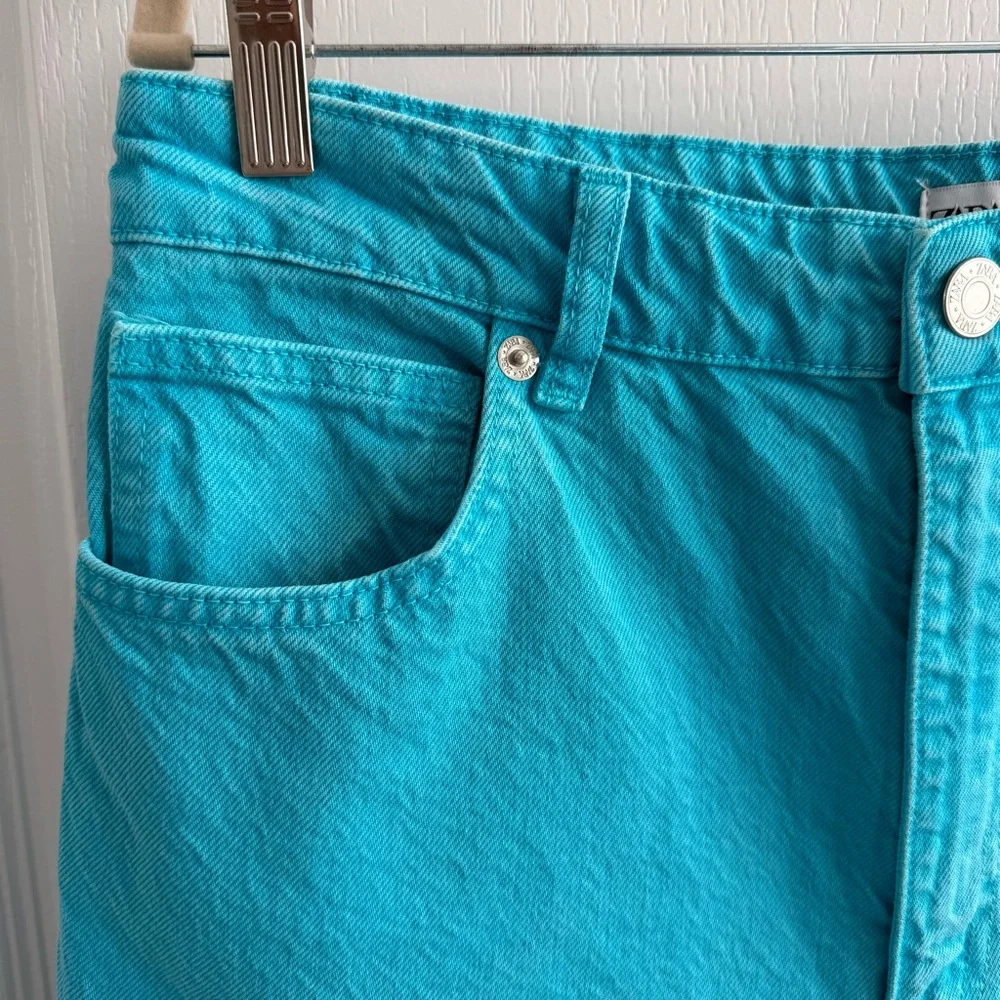 NWT ZARA Full Length High Waist Wide Leg Turquoise Jeans Five Pocket Size 10 - Picture 9 of 17